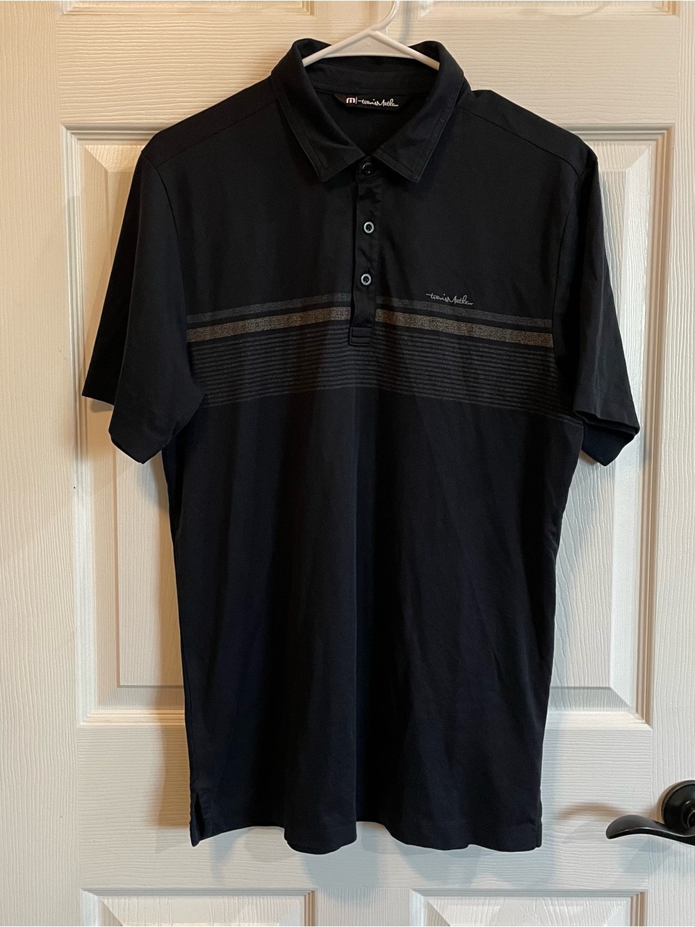 Travis Mathew Black Gray Striped Golf Polo Shirt Medium